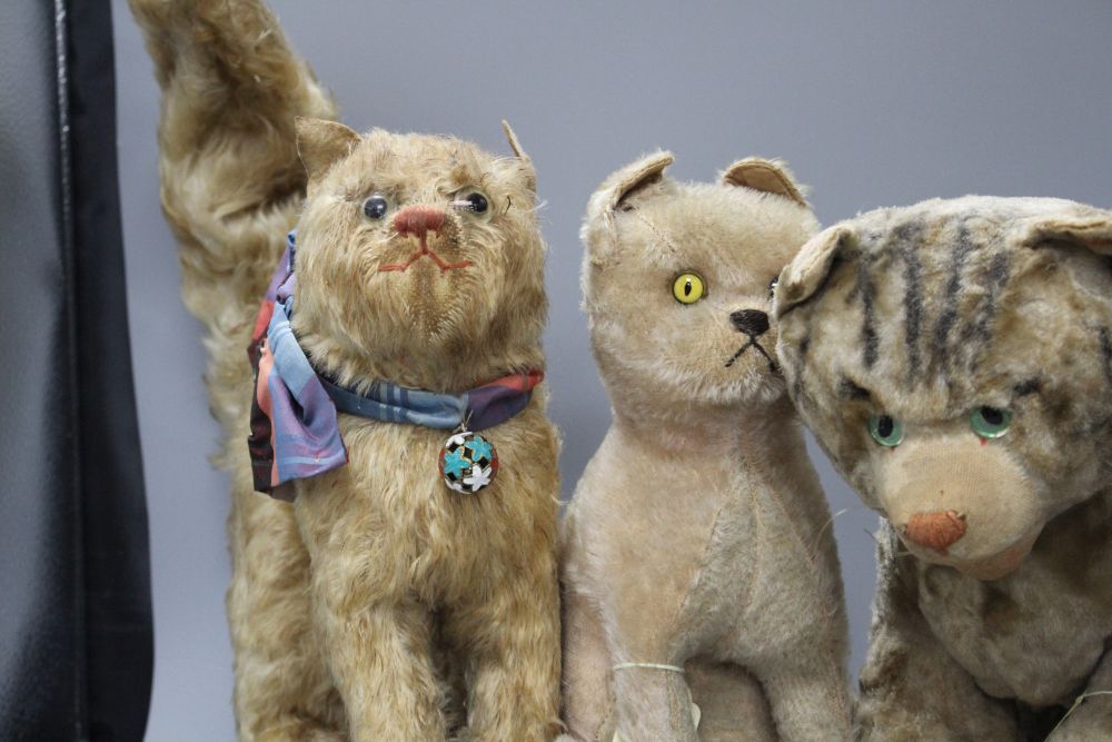 Four large vintage plush soft toy cats